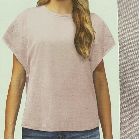 GAP Flutter Sleeve Eyelet Top Tee T-shirt small Lavender Blouse Purple NWT - Picture 2 of 10